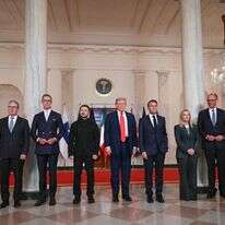 מנהיגי אירופה בביקור בבית הלבן | ANDREW CABALLERO-REYNOLDS / AFP מנהיגי אירופה בביקור בבית הלבן | ANDREW CABALLERO-REYNOLDS / AFP