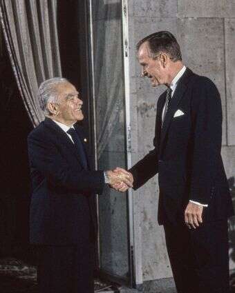 מבט מקראי על ההווה. שמיר ובוש בוועידת מדריד | גטי אימג'ס מבט מקראי על ההווה. שמיר ובוש בוועידת מדריד | גטי אימג'ס