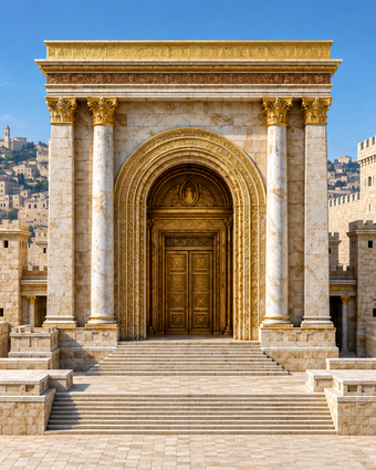 פתח קשתי, ולא מרובע. הדמיית בינה מלאכותית של הצעתו של פלג למראה הבית השלישי בימי אדריאנוס פתח קשתי, ולא מרובע. הדמיית בינה מלאכותית של הצעתו של פלג למראה הבית השלישי בימי אדריאנוס