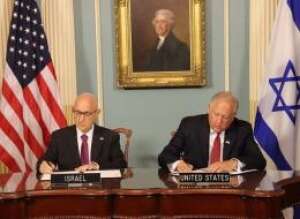 Israel's Head of NSC Brig. Gen. Jacob Nagel & US Under Secretary of State Tom Shannon sign 10-yr MOU on security aid - twitter.com/IsraelinUSA